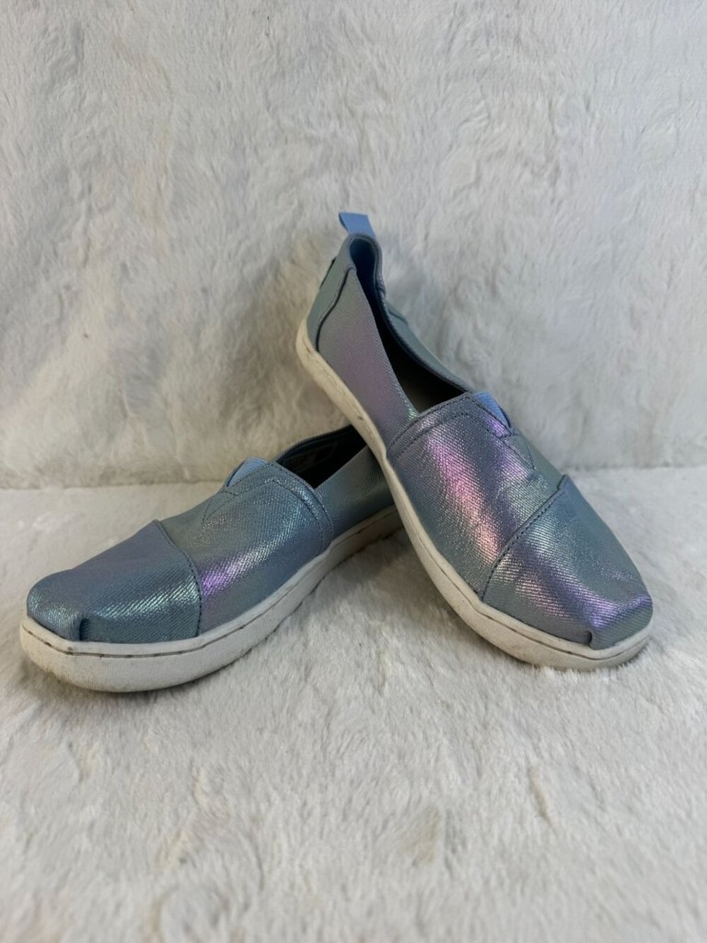 Youth Girls Toms Shoes Sz 3 Alpargata Iridescent Canvas Slip On Elastic Gore